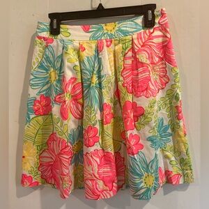 Lilly Pulitzer Sz 2 Pleated A-Line Skirt in Pink and Yellow Floral
